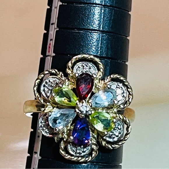 đź’•MARKDOWN! Beautiful Multi-Gem 925 Sterling Roped Flower Design Dinner Ring! - Picture 8 of 16